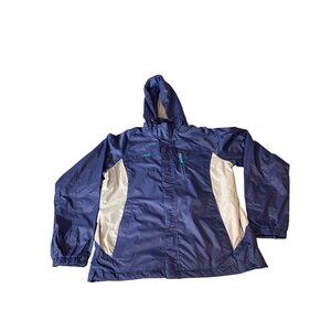 Fila Mens XXL Hooded Windbreaker Jacket Navy Beige Lightweight Zipper Pockets